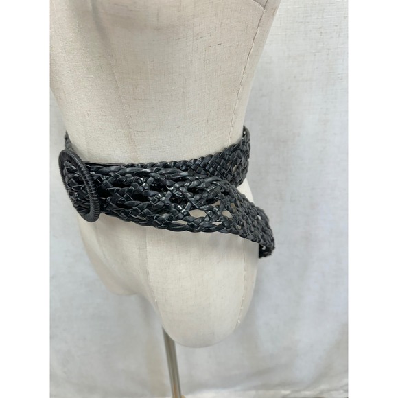 Lauren Ralph Lauren Black Braided O Ring  Leather Wide Waist Belt Size X Large